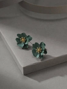 1對甜美浪漫橄欖綠花朵形狀鄉村風格耳環適合女士度假、約會、日常通勤服裝 - 橄欖綠 - 查看 5