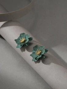 1對甜美浪漫橄欖綠花朵形狀鄉村風格耳環適合女士度假、約會、日常通勤服裝 - 橄欖綠 - 查看 2