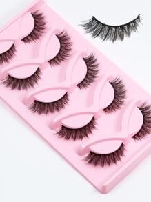 假睫毛，5 對自然緻密多層假睫毛可重複使用假睫毛假睫毛條適合日常佩戴 - 黑色 - 查看 2