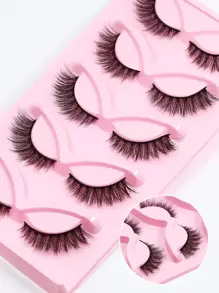 假睫毛，5 對自然緻密多層假睫毛可重複使用假睫毛假睫毛條適合日常佩戴 - 黑色 - 查看 3