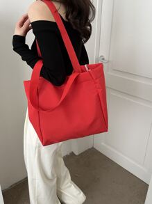 Large Capacity Canvas Casual Shopping Bag - Red - View 4