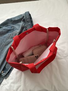 Large Capacity Canvas Casual Shopping Bag - Red - View 7