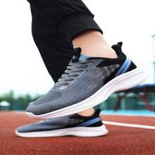 1雙男士針織網眼透氣軟底輕量化戶外健身休閒跑步鞋適用於四季 - 深灰色 - 查看 7