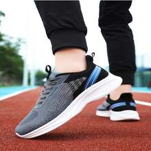 1雙男士針織網眼透氣軟底輕量化戶外健身休閒跑步鞋適用於四季 - 深灰色 - 查看 6