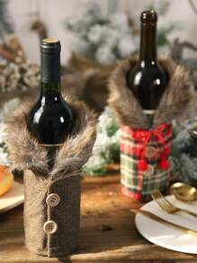1 件圣诞餐桌酒瓶装饰条纹格纹裙瓶盖适用于红酒 - 彩色 - 查看 2