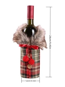 1入組聖誕節桌面紅酒瓶套,條紋和格子裙裝裝飾套袖,適用於紅酒瓶 - 彩色 - 查看 4