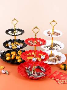 1pc European Style Plastic 3 Tier Cake Stand Fruit Plate Dessert Tray For Candy, Nuts, Snacks