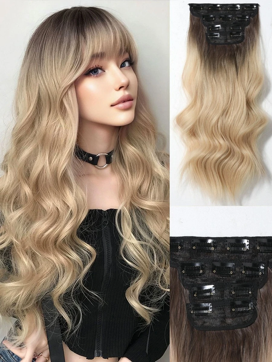 Tóc Nhiều Màu Dài 22 Inch Tự Nhiên Gợn Sóng Chịu Nhiệt Sợi Tổng Hợp Bộ Tóc Giả Thích Hợp Cho Chụp Ảnh Hàng Ngày - Nhiều màu - Xem 1