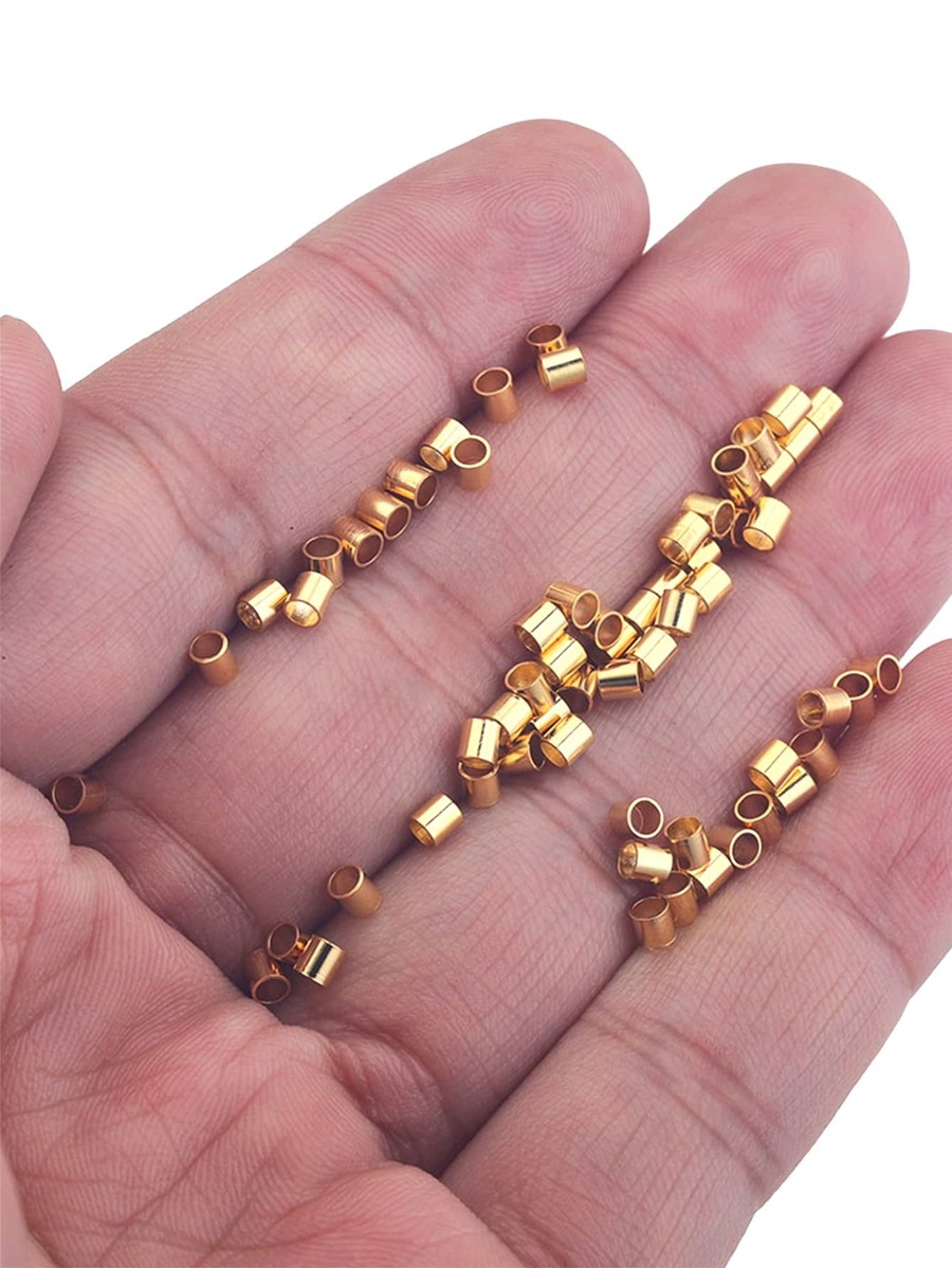 200pcs 1.5/2/2.5mm Stainless Steel Gold Plated Tube Stopper Beads Crimp End Beads Connectors For DIY Jewelry Making Supplies Wholesale - Yellow Gold - View 1