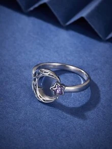 H Z JEWERLY 1pc Fashionable Cz Star & Moon Ring - Multicolor - View 2