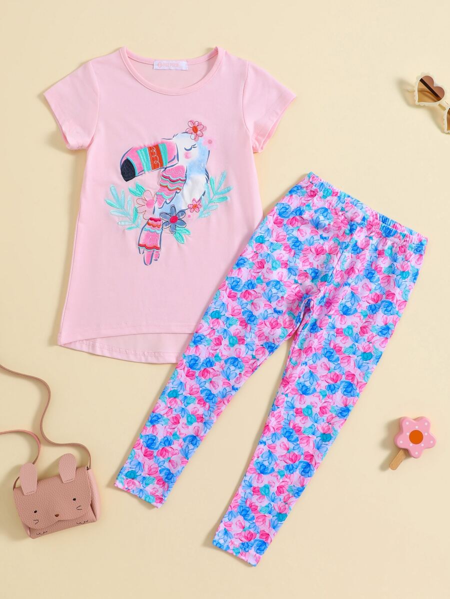 Conjunto Algodón de Mallon Bluson Leggings Elastano para Niñas 6-16 Años Bordado - Rosa - Ver 1