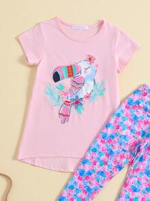Conjunto Algodón de Mallon Bluson Leggings Elastano para Niñas 6-16 Años Bordado - Rosa - Ver 2