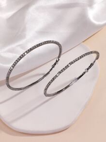 Simple Rhinestone Decor Big Hoop Earrings For Women, Fashionable And Elegant Geometric Circle Design Ear Jewelry - Gun Black - View 4