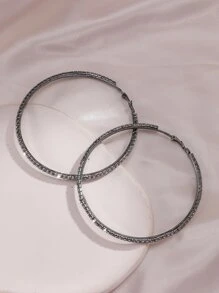 Simple Rhinestone Decor Big Hoop Earrings For Women, Fashionable And Elegant Geometric Circle Design Ear Jewelry - Gun Black - View 5