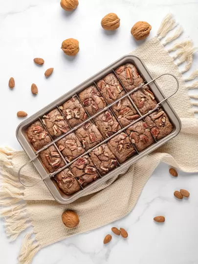 Keidason 帶分隔器布朗尼蛋糕盤(12.2''x7.7'')、不銹鋼麵包盤、不粘方形鬆餅盤、Blondie烤盤、烘焙工具、烤箱用、廚房小工具、廚房配件、家庭廚房用品