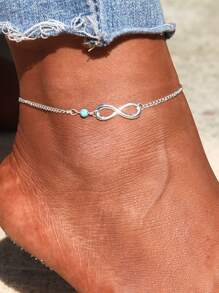 1入組歐美風格復古簡單無窮和綠松石色釘珠腳錬適合女士-理想適合夏天海灘度假 - 銀色 - 查看 1