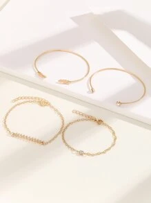4 piezas Set pulseras y brazaletes para mujer para uso diario - Dorado - Ver 3