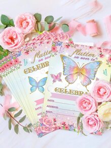 蝴蝶生日邀请函带信封，粉色和紫色闪光蝴蝶和花卉贴纸，适合派对、新娘礼物派对、蝴蝶主题生日派对，14 件套，圣诞节 - 彩色 - 查看 2