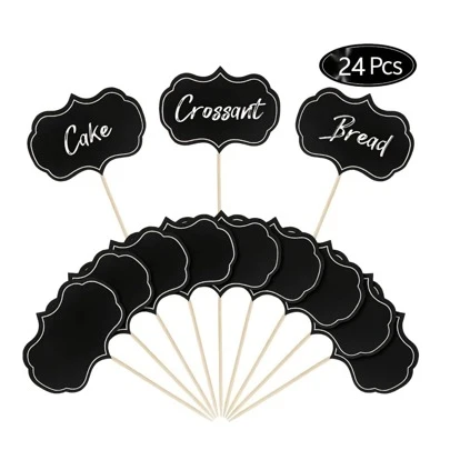 24板起司馬克筆標籤餐飲標籤空白牙籤跡象跡象黑板紙杯蛋糕婚禮派對裝飾(黑色)