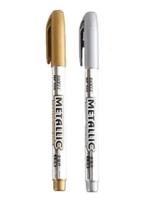 2pcs Metallic Color Craft Pen Signature Pen Gold/silver Marker Pen Large Capacity Single Head Paint Pen - Multicolor - View 1