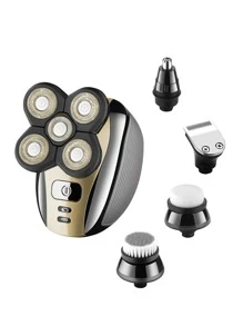 Head Shavers For Men Upgraded 5 In 1 Multifunctional Bald Head Shaver Grooming Kit Cordless Electric Razor For Men Rotary Men's Head Razor Rechargeable Razors For Bald Man Waterproof - Gold - View 1