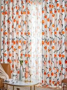 1pc Fresh Peach Blossom Printed Pastoral Style Children Window Curtain - Multicolor - View 1