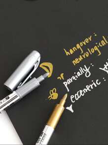 2pcs Metallic Color Craft Pen Signature Pen Gold/silver Marker Pen Large Capacity Single Head Paint Pen - Multicolor - View 3