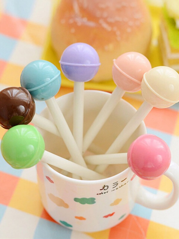 6pcs Cute Lollipop Shaped Ballpoint Pens, Cartoon Office Stationery