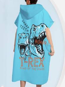 Microfiber Beach Changing Robe Hooded Wetsuit Changing Poncho Towel With Dinosaur Print, Multi-use Bathrobe For Adults - Multicolor - View 1