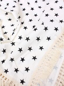 Baby Star Pattern Tassel Decor Chăn quấn - Đen và trắng - Xem 3