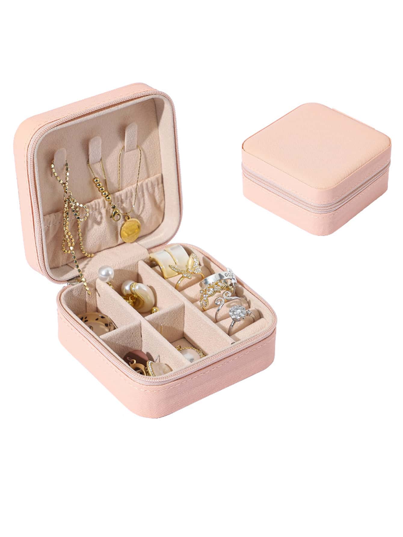 Jewelry Box Jewelry Storage Box Portable Earrings, Earrings, Bracelets, Necklaces, Rings, Small Exquisite Mini Box - Pink - View 1