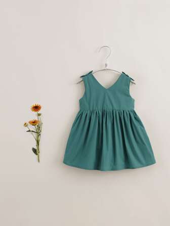 Toddler Girls Bow Shoulder Smock Dress