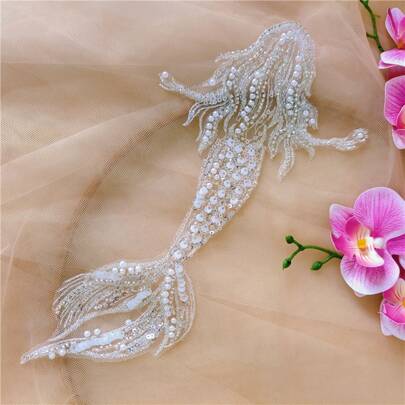 A mermaid beaded three-dimensional patch patch paste goldfish wedding dress veil children's clothing diy accessories