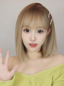 深棕色到淺棕色漸層風格直髮有瀏海合成頭髮和頭皮適合日常穿著 - 間色 - 查看 4