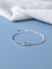 1pc Personalized S925 Sterling Silver Asymmetrical Star Shaped Double Layer Beaded Bracelet For Women, Jewelry Gift