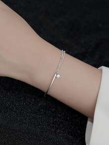 1pc Personalized S925 Sterling Silver Asymmetrical Star Shaped Double Layer Beaded Bracelet For Women, Jewelry Gift