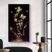 1 幅无框抽象金色蝴蝶油画帆布海报和印刷品墙壁艺术画客厅装饰画无框 - 彩色 - 查看 2