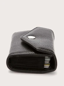 CUIKCA 1pc Black Rfid Blocking Foldable Litchi Patterned Pu Leather Id Card Holder, Large Capacity Unisex Accordion Style Card Wallet With 12 Card Slots - Black - View 5