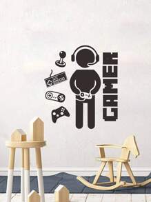 游戏玩家图形墙贴，黑色自粘式墙贴艺术家居装饰贴纸，贴纸，墙贴，乙烯基家居装饰贴纸，春季装饰品让您的家焕然一新，Rama 装饰贴纸 - 黑色 - 查看 6