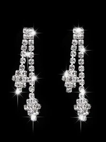 3 piezas brillante rombo en forma de con diamante de imitación Collar con colgante con Set pendiente , Joyas nupciales Set - Plateado - Ver 4