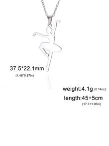 1入組女士不銹鋼芭蕾造型吊墜項鍊,時尚和優雅首飾類禮品 - 銀色 - 查看 4
