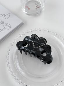 OUSEON Rhinestone Heart Decor Hair Claw - Black - View 7
