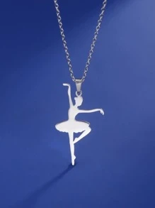 1入組女士不銹鋼芭蕾造型吊墜項鍊,時尚和優雅首飾類禮品 - 銀色 - 查看 2