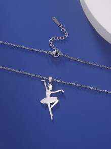 1入組女士不銹鋼芭蕾造型吊墜項鍊,時尚和優雅首飾類禮品 - 銀色 - 查看 3