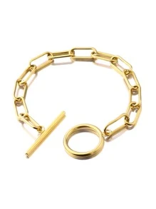 1入組不銹鋼男士手環7mmOT搭扣大圓形扣飾手環嘻哈首飾類吊墜手環