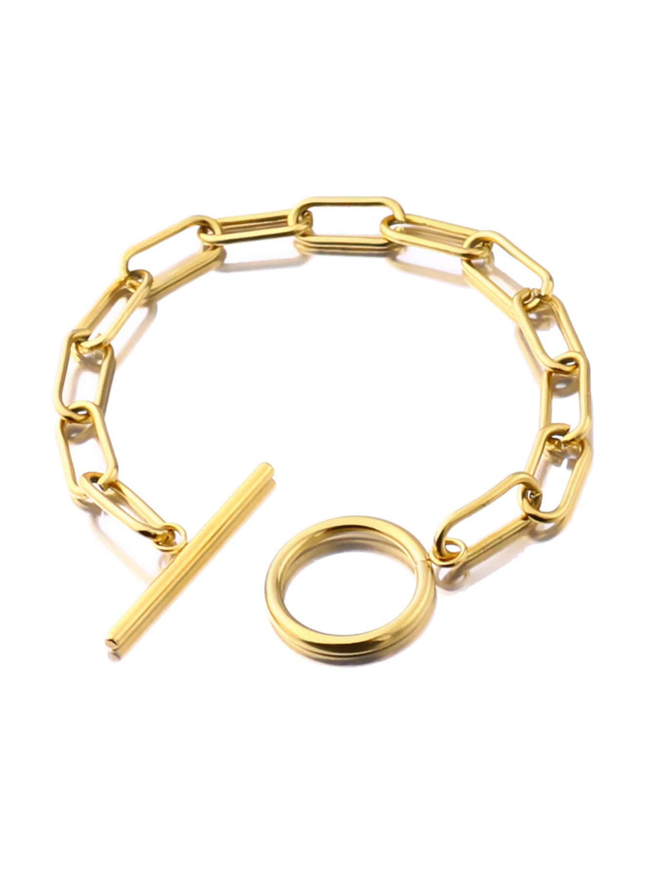 1入組不銹鋼男士手環7mmOT搭扣大圓形扣飾手環嘻哈首飾類吊墜手環