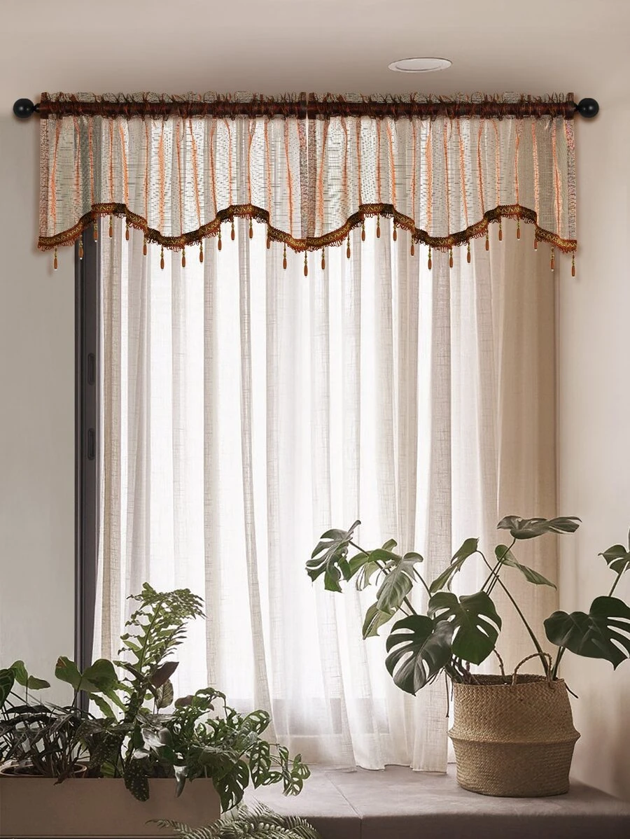 1pc Chocolate Brown Sheer Window Curtain - Chocolate Brown - View 1