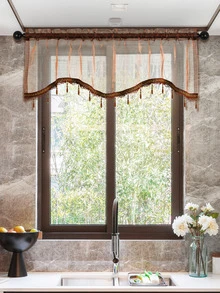 1pc Chocolate Brown Sheer Window Curtain - Chocolate Brown - View 5