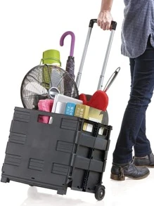 1入組全部黑色可折疊購物手推車收納鑰匙扣車盒便攜購物手推車帶輪子手推車購物車帶輪子適用於雜貨店購物工裝車 - 黑色 - 查看 2