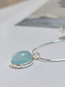 1入組in[s] 簡約冷調橢圓形和滴形海藍寶石和925純銀鎖扣項鍊,是女性完美的情人節禮物 - 銀色 - 查看 3